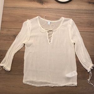 NWOT True Religion transparent tie-up blouse.